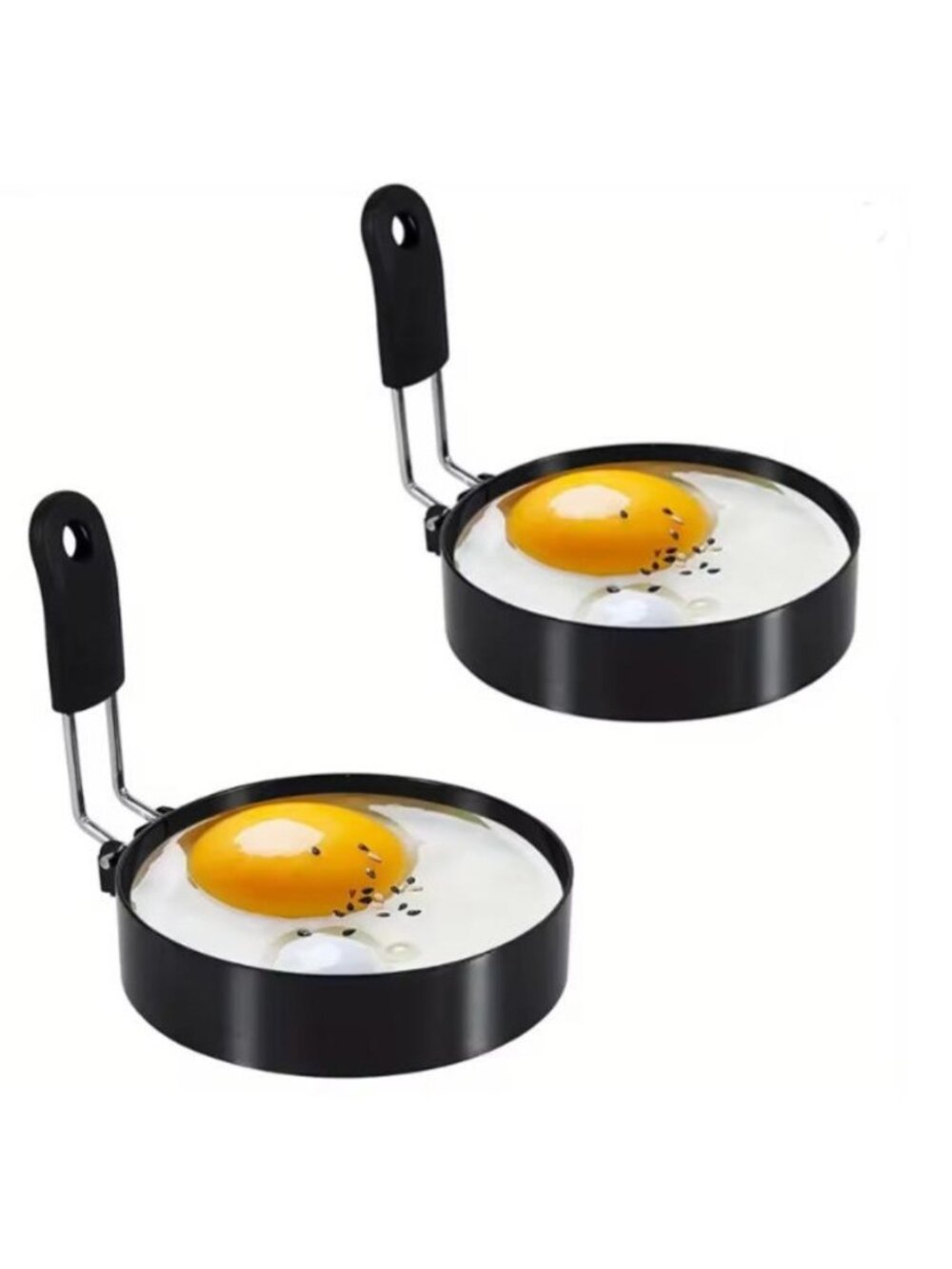 2PCS Egg Ring Set with Silicone Handles, Stainless Steel Egg Cooking Rings